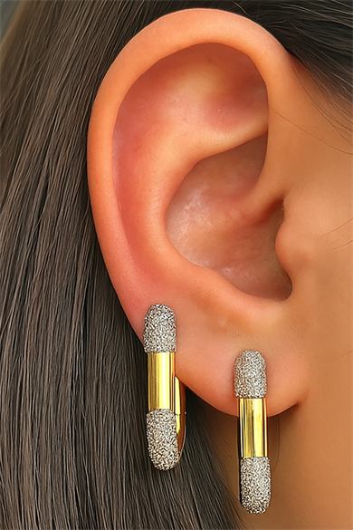 Altın Renk Taş Detaylı YSX Küpe Set (Çift)