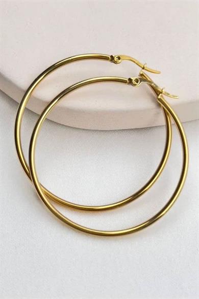 Altın Renk 40MM Çelik Halka Küpe (Çift)