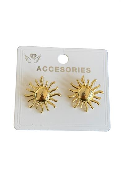 Altın Renk Güneş Figürlü Metal Küpe (Çift)