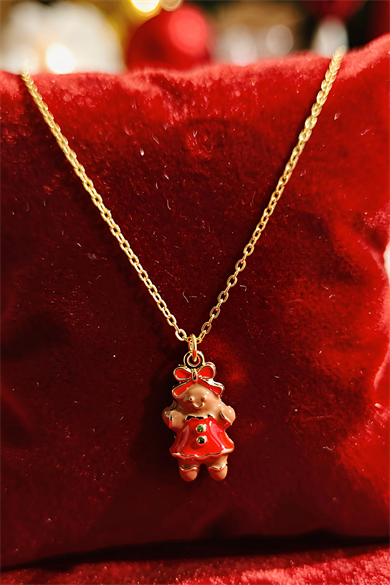 Altın Renk Kurabiye Kız Figürlü Çelik Yılbaşı Kolyesi