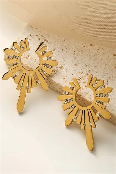 Altın Renk Taş Detaylı Çelik Küpe (Çift)