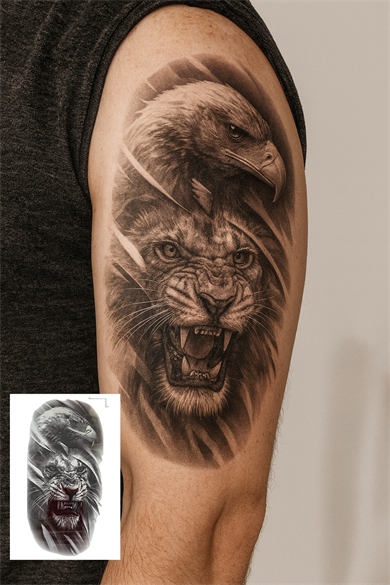 Geçici Aslan Ve Kartal Figürlü Dövme Tattoo