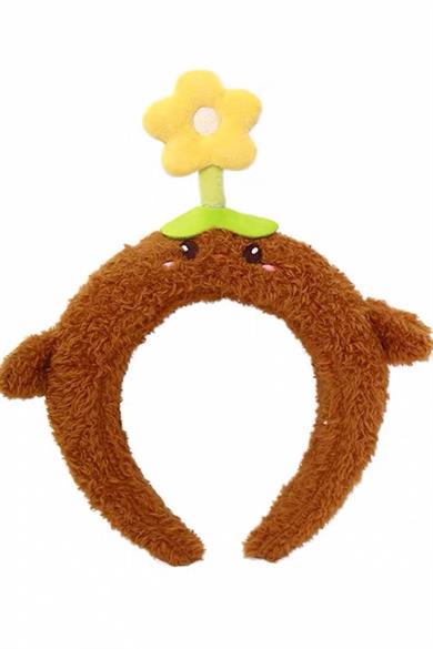 Kahverengi Dönen Çiçek Detaylı Peluş Taç