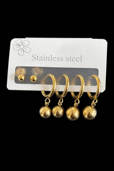 6lı Altın Renk Çelik Küpe Set