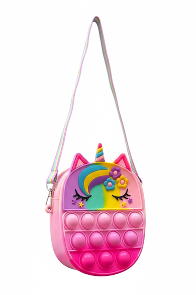 Lila Renk Unicorn Figürlü Çocuk Pop-İt Çanta