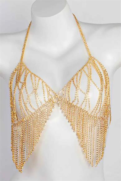 Altın Renk Taş Detaylı Bikini Üstü /Bralet /Vücut Aksesuarı