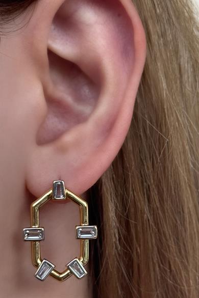 Altın Renk Taş Detaylı YSX Küpe (Çift)