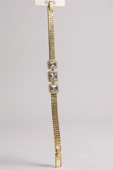 Altın Renk Taş Detaylı 14K Altın Kaplama CM Zincir Bileklik