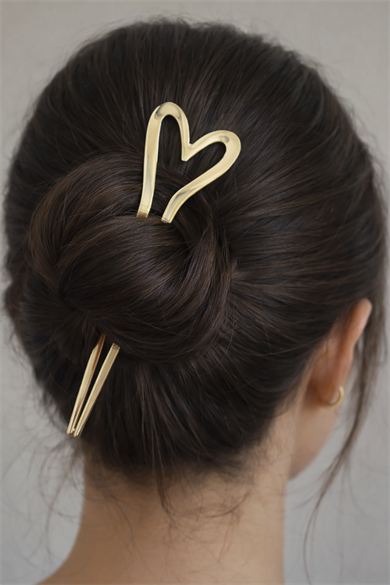 Altın Renk Kalp Figürlü Metal Topuz Tokası