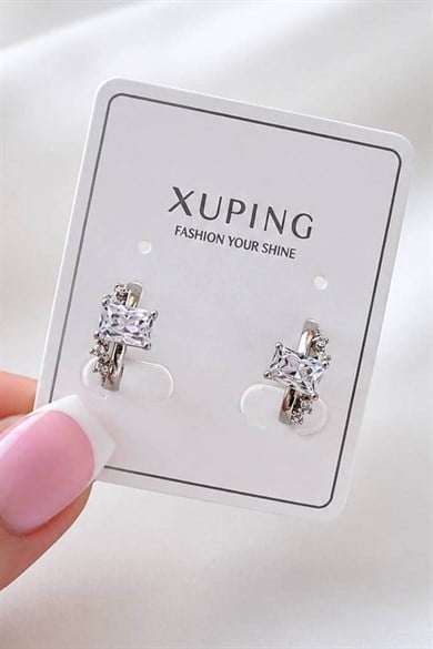 Gümüş  Renk Taş Detaylı  Xuping Halka  Küpe (Çift)