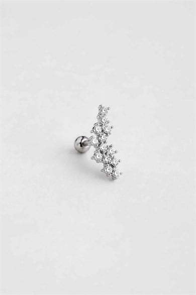 Gümüş Renk Taşlı Cerrahi Çelik Tragus/Kıkırdak Küpe/Piercing (Tek)