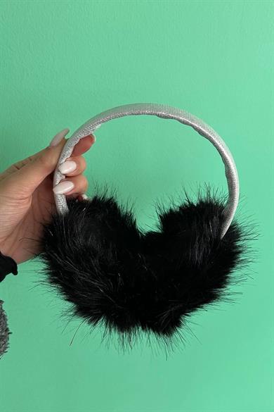 Gümüş Ve Siyah Renk Simli Peluş Kulaklık