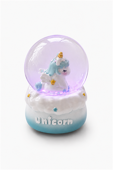 Mavi Renk Unıcorn Figürlü Işıklı Mini Küre