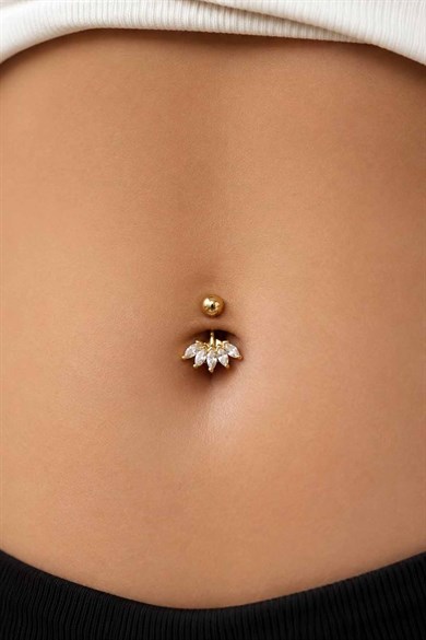 Altın Renk Taşlı Cerrahi Çelik Göbek Piercing