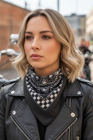 Siyah Renk Kurukafa Figürlü Bandana