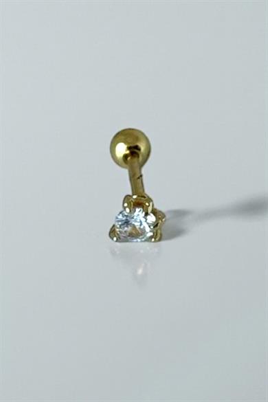 Altın Renk Taş Detaylı Çelik Tragus/Kıkırdak Küpe/Piercing (Tek)