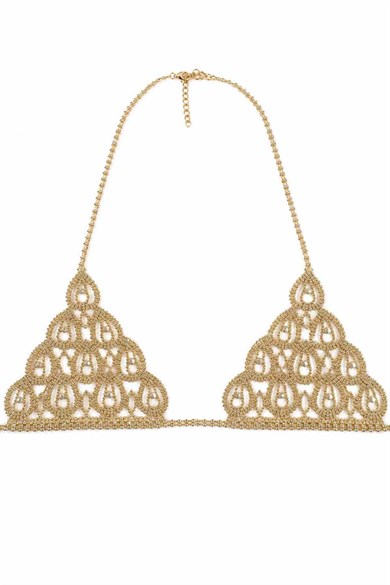 Altın Renk Taş Detaylı Bikini Üstü /Bralet /Vücut Aksesuarı