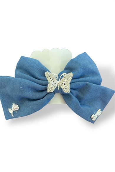 Lacivert Renk Kelebek Figürlü Kurdele Otomat Toka