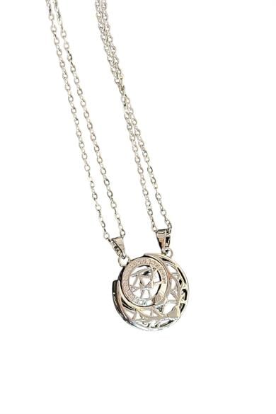 Gümüş Renk Ay Detaylı İkili Mıknatıslı Çelik Arkadaşlık Kolyesi