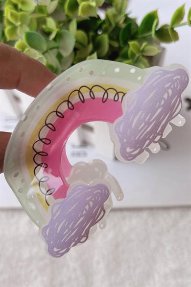 Karışık Renk Gökkuşağı Figürlü Kemik Mandal Toka