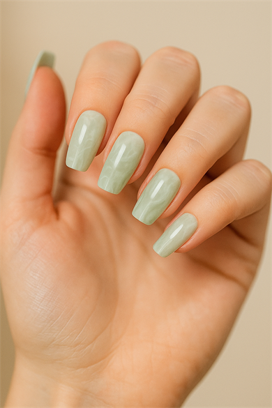 12li Yeşil Renk Kedi Gözü Yansımal Takma Tırnak Set (Yapıştırıcılı)