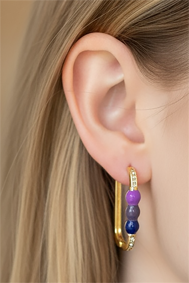 Altın Renk Taş Detaylı Küpe (Çift)