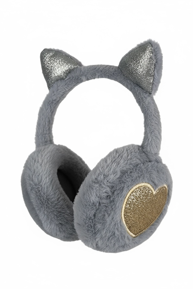 Gri Renk Kalp Figürlü Kulaklı Çocuk Peluş Kulaklık