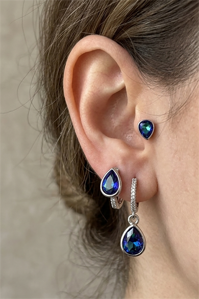 Gümüş Renk Taş Detaylı 3lü YSX Küpe Set