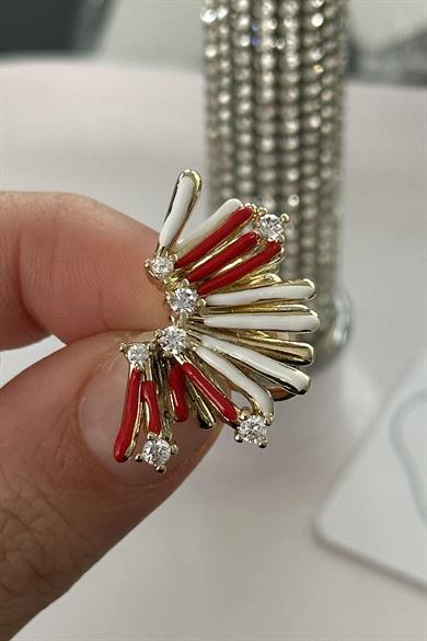 Altın Renk Taş Detaylı 14K Altın Kaplama TX Ear Cuff (Tek)