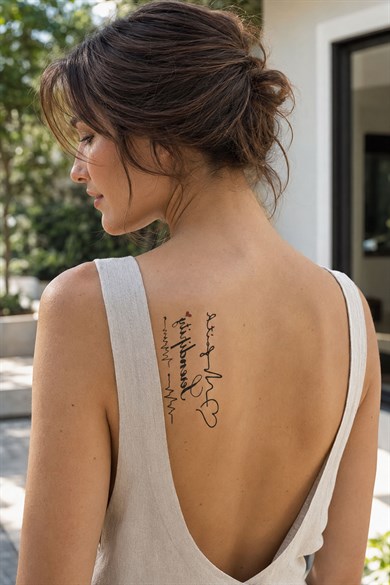 Kalp Ritimli Yazılı Mini Geçici Dövme Tattoo