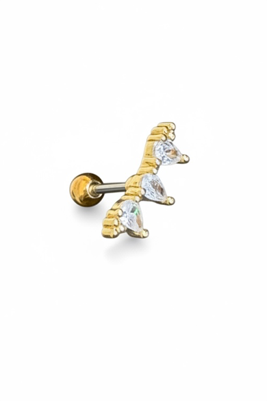 Altın Renk Taşlı Cerrahi Çelik Tragus/Kıkırdak Küpe/Piercing (Tek)