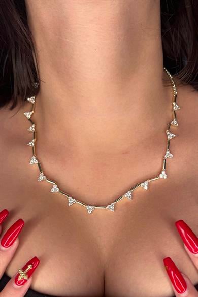 Altın Renk Taş Detaylı 14K Altın Kaplama VİP Kolye