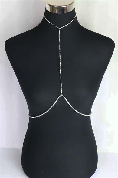 Gümüş Renk Taş Detaylı Tasarım Vücut Aksesuar