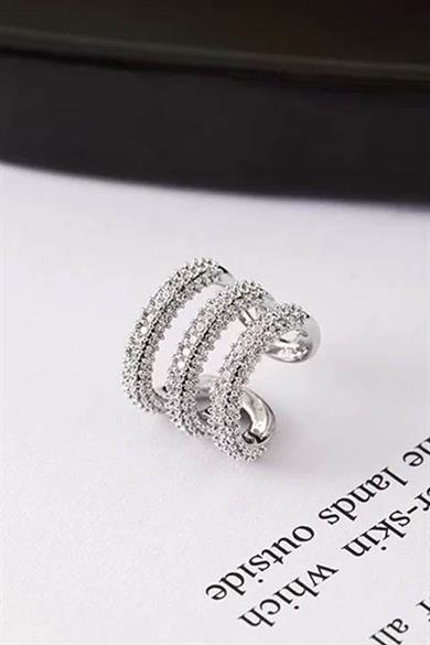 Gümüş Renk Taş Detaylı 14K Altın Kaplama TX Ear Cuff (Tek)