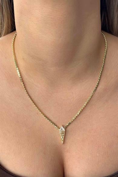 Altın Renk Taş Detaylı 14K Altın Kaplama Vip Kolye