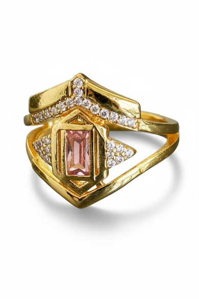 Altın Renk Taş Detaylı Ayarlanabilir Yüzük