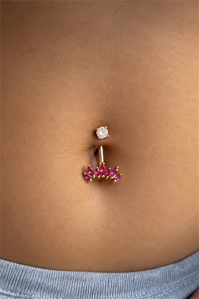 Altın Renk Pembe Taşlı Cerrahi Çelik Göbek Piercing
