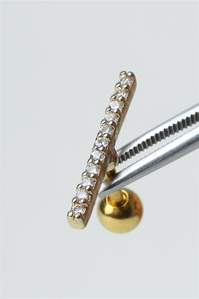 Altın Renk Taşlı Cerrahi Çelik Tragus/Kıkırdak Küpe/Piercing (Tek)