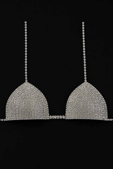 Gümüş Renk Taş Detaylı Bikini Üstü /Bralet /Vücut Aksesuarı