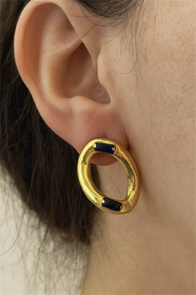 Altın Renk Taş Detaylı Çelik Küpe (Çift)