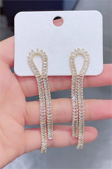 Altın Renk Taşlı Abiye Küpe (Çift)