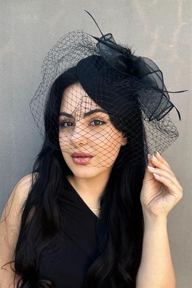 Siyah Renk Nikah Şapkası / Vualet Şapka