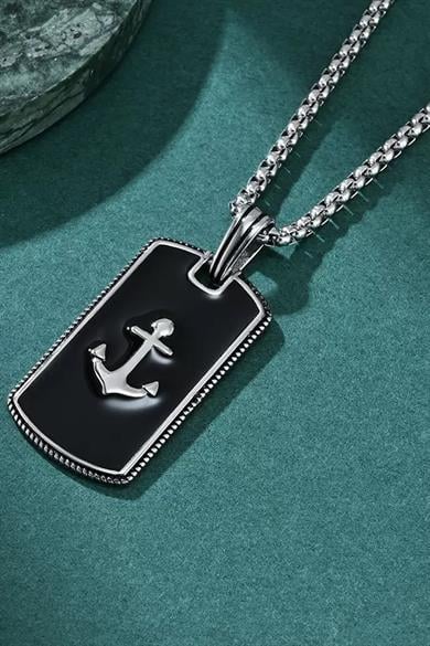 Gümüş Renk Çapa Figürlü Erkek Zincir Çelik Kolye (60cm)