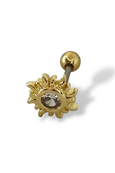 Altın Renk Güneş Figürlü Çelik Tragus/Kıkırdak Küpe/Piercing (Tek)