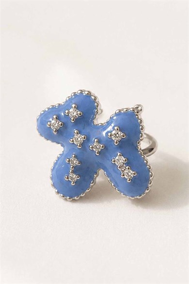 Gümüş Renk Köpek Figürlü Taş Detaylı 14K Altın Kaplama TX Ear Cuff (Tek)
