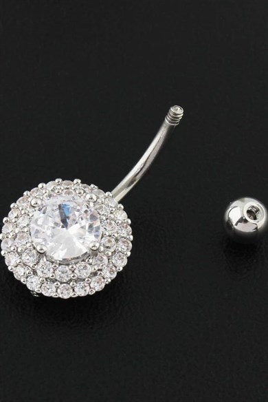 Gümüş Renk Taşlı Cerrahi Çelik Göbek Piercing