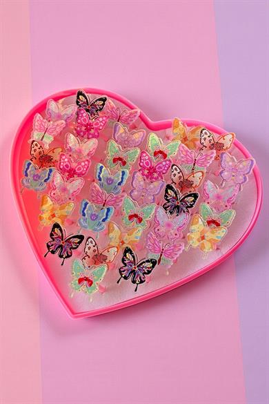 36lı Karışık Renk Kelebek Figürlü Çocuk Yüzük Set