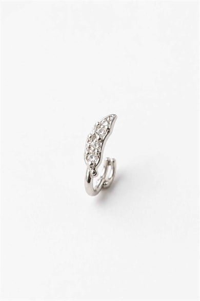 Gümüş Renk Taş Detaylı Cerrahi Çelik Deliksiz Kulak/Burun Piercing 