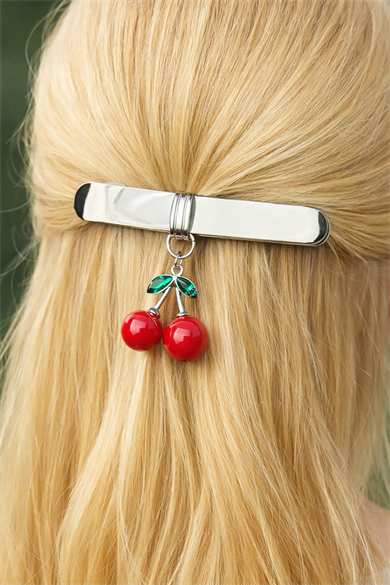 Gümüş Renk Kiraz Figürlü Metal Otomat Toka