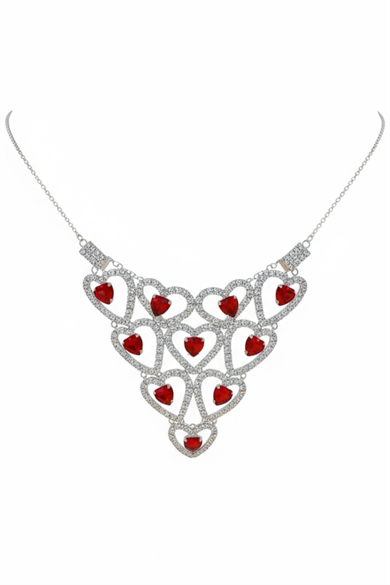 Gümüş Ren Kalp Figürlü Kırmızı Taş Detaylı Tanga